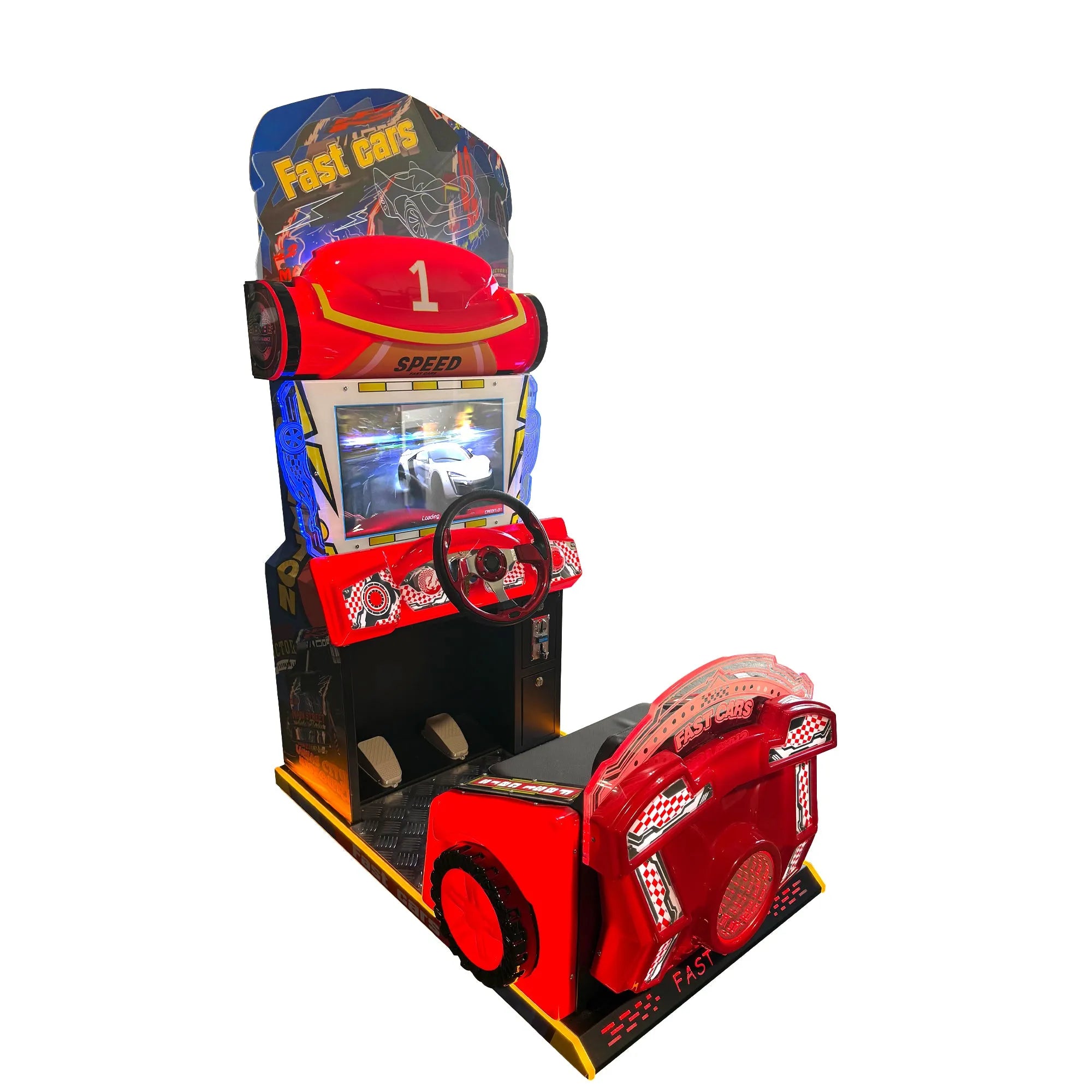 Fast Cars Rocket Racer™ Mini Kid Friendly Sit Down Racing Arcade Machine