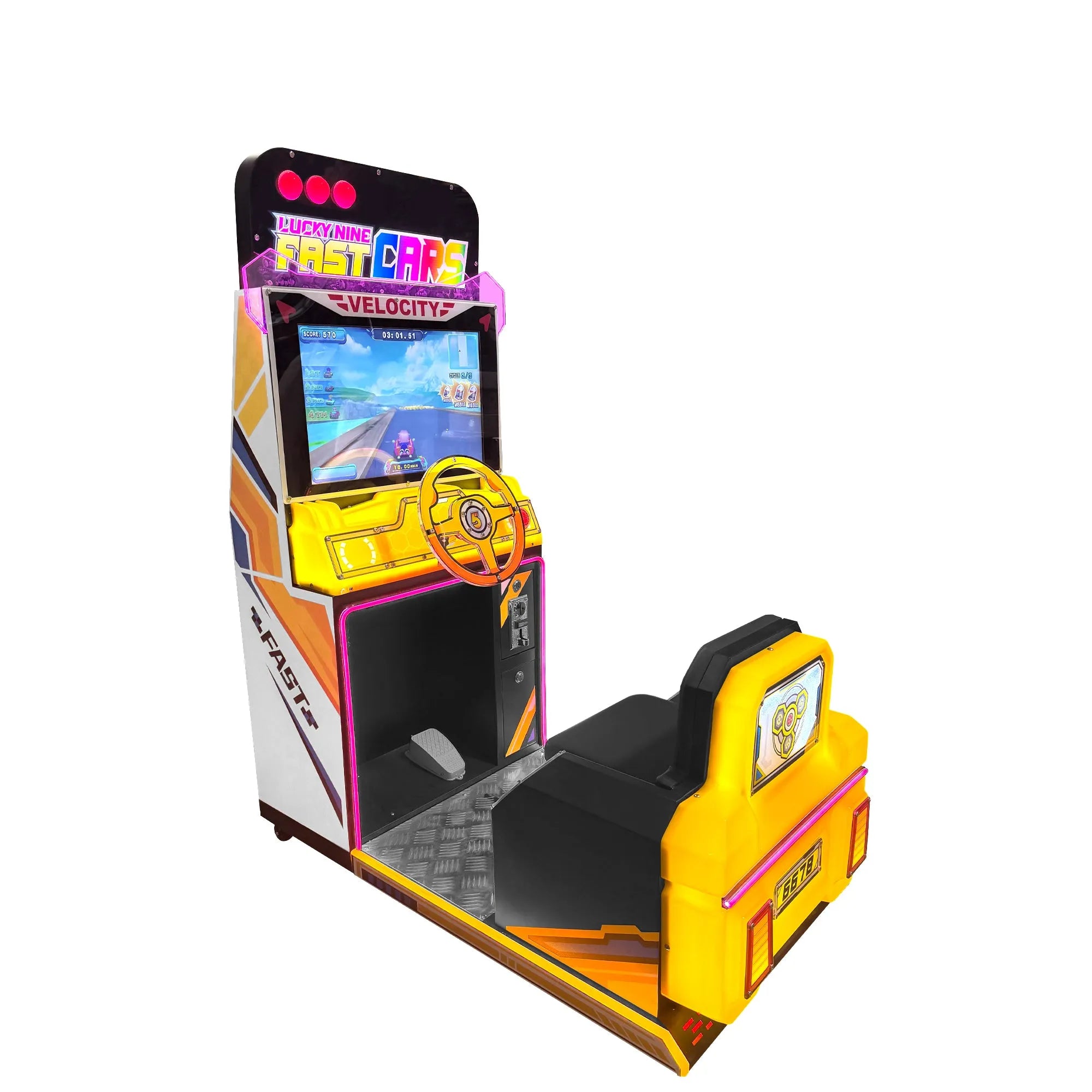 Lucky Nine Fast Cars™ Mini Kid Friendly Sit Down Racing Arcade Machine